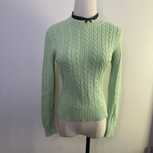 Vintage 2000s Soft Green Cotton Cable Knit Sweater • Soft Girl Y2k Prep Fairy S